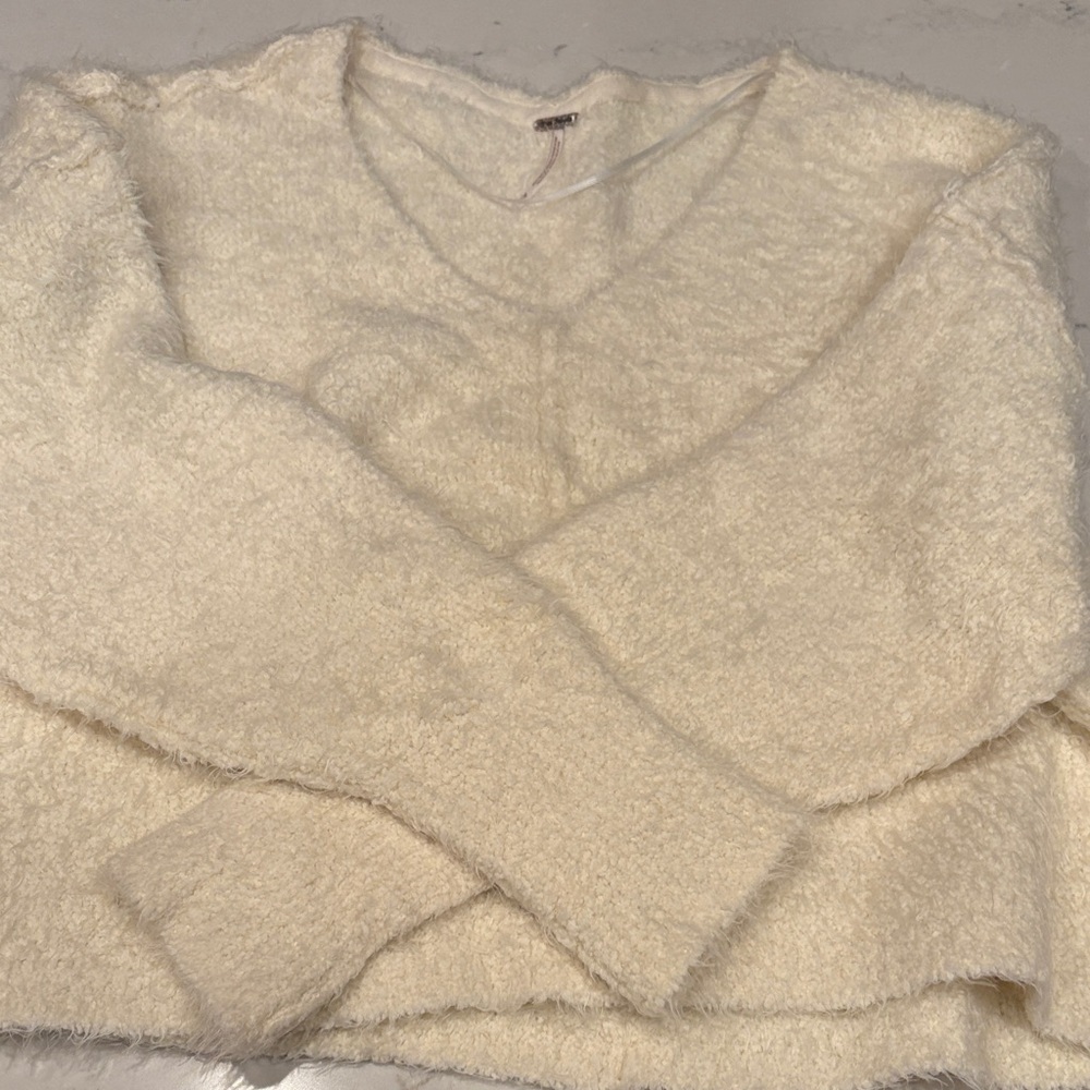 Free People Cream V-Neck Sweater